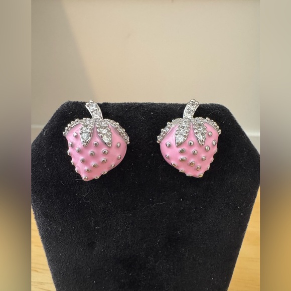 Jewelry - Dainty Pink Strawberry Earrings with Silver Accents
